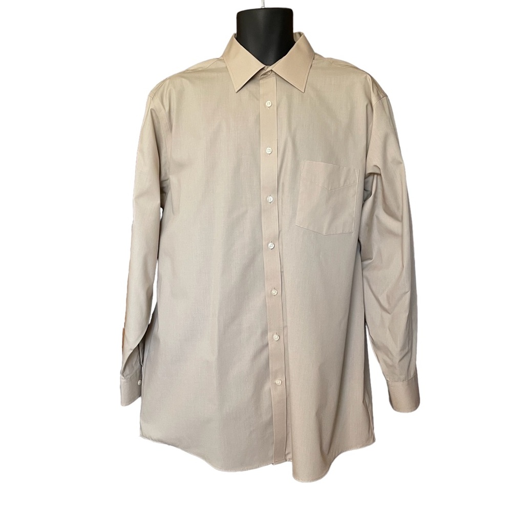 STAFFORD Button Down Dress Shirt Regular Fit Long Sleeve Beige Size 17x34-35